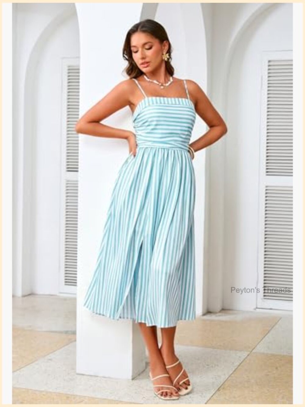Women Satin Maxi Dress Ruched Sundress with Pockets Slit Adjustable Spaghetti - Picture 2 of 7